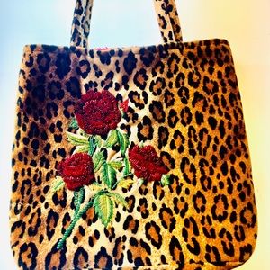 Leopard Tote with embroidered roses.